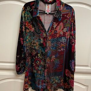 Johnny Was Velvet button down blouse tunic 1X